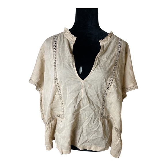 GAP Tops - Gap Cream/Tan Embroidered Blouse Size XXL NWT